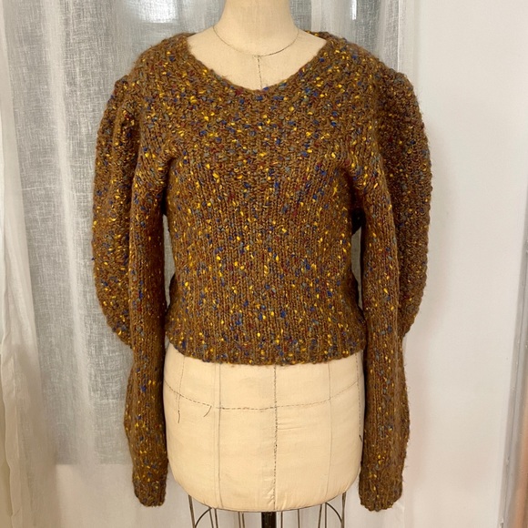 Zara Puff Sleeve Marled Sweater - Picture 1 of 5